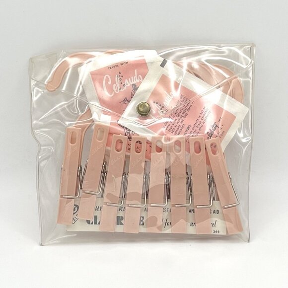 Vintage 50s Cel Suds Celebrity Travel Laundry Kit Pink Clips & Soap Mid Century - Picture 1 of 6